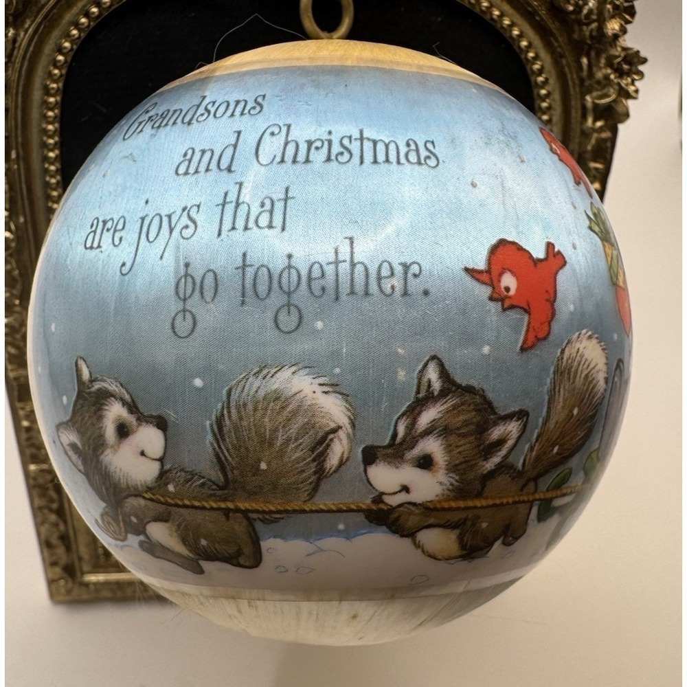 Vintage Snowman Christmas Ornament Grandsons Holiday Ball Satin‎ Decor